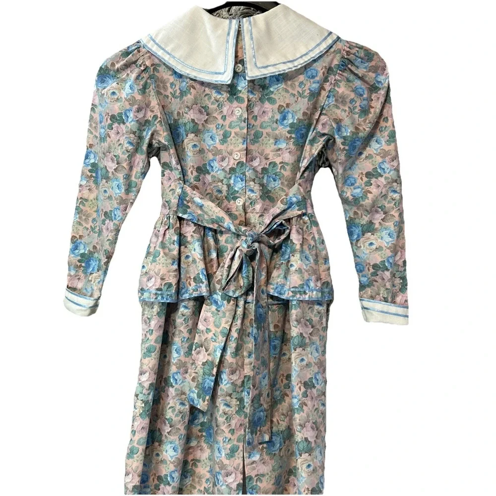 Vtg Debut Prairie Dress Girls Size 7 Ruffled Floral Cottagecore USA Long Sleeve